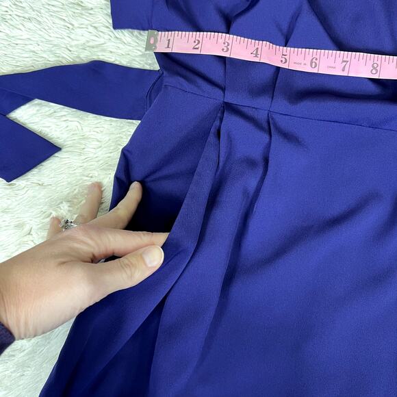 Eliza J Purple Pleated Drape Sleeve Tie Waist Mini Dress 2 - Picture 6 of 10